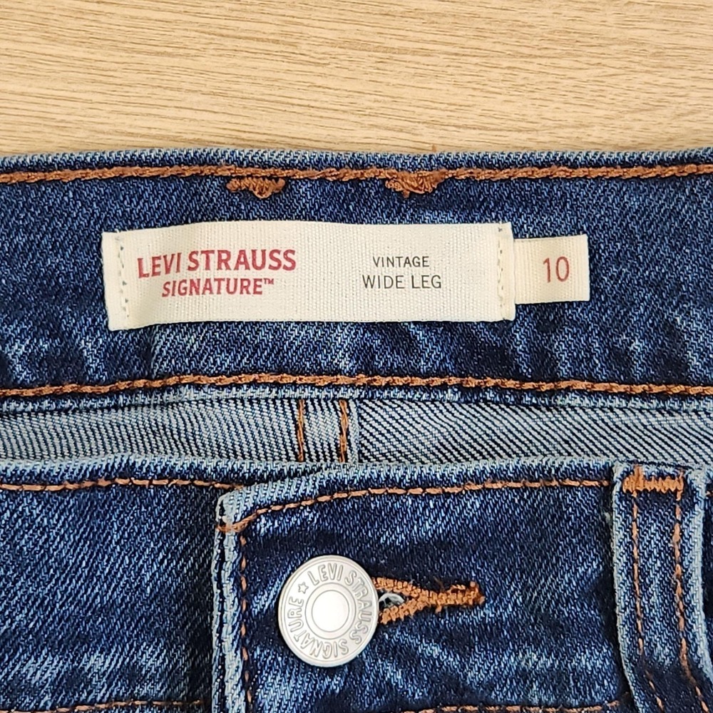 Levi Strauss Signature Wide Leg Jeans Womens 10 Blue High Rise Stretch Denim - Picture 3 of 10